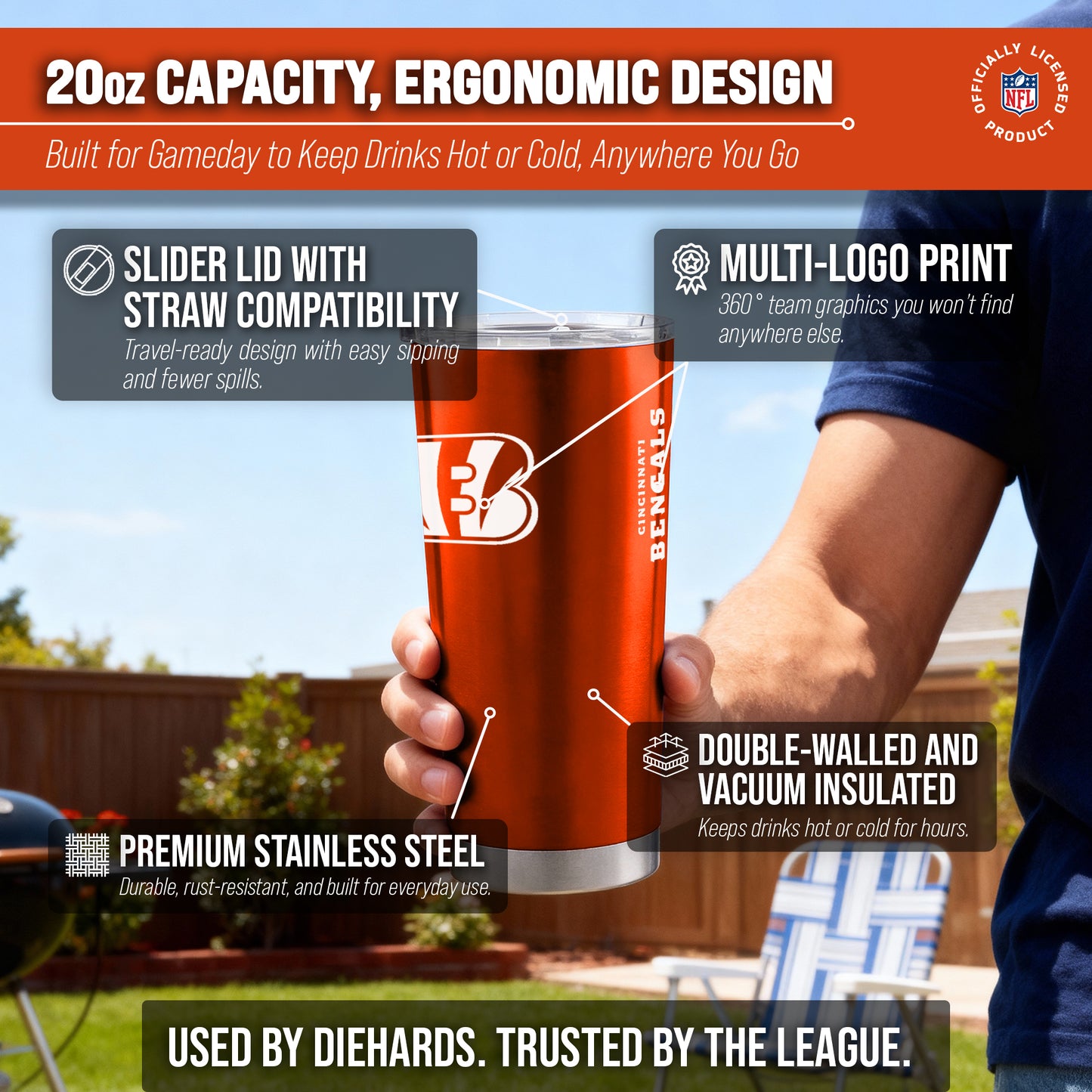 Cincinnati Bengals NFL 20oz Gameday Stainless Steel Tumbler - Orange