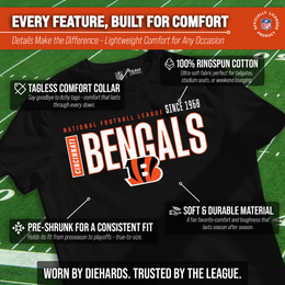 Cincinnati Bengals NFL Adult Modern Endzone Tag-Less T-Shirt - Black