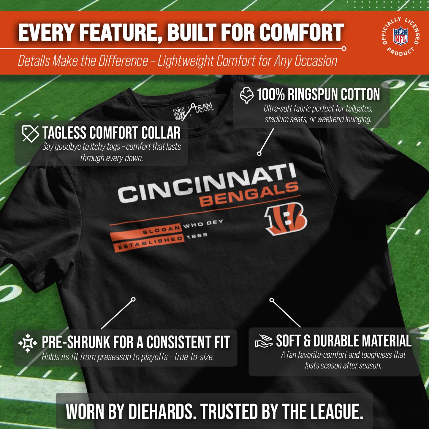 Cincinnati Bengals Adult NFL Speed Stat Sheet T-Shirt - Black