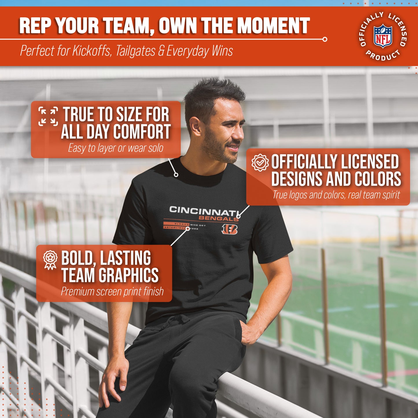 Cincinnati Bengals Adult NFL Speed Stat Sheet T-Shirt - Black