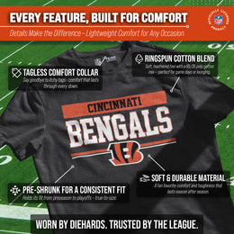 Cincinnati Bengals NFL Adult Team Block Tagless T-Shirt - Charcoal