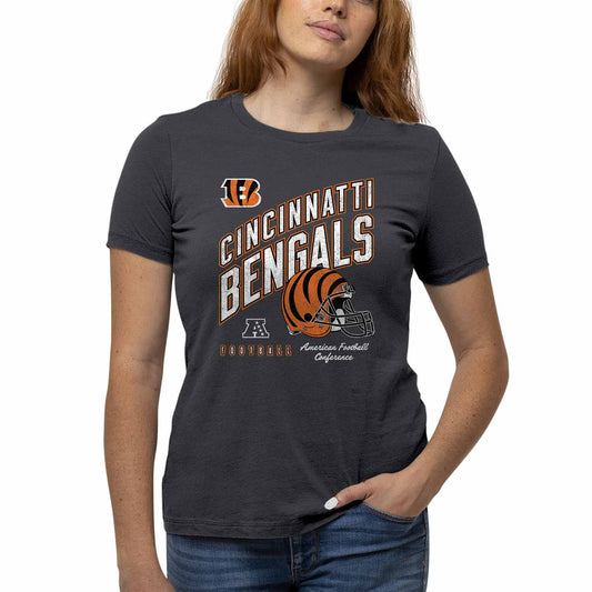 Cincinnati Bengals NFL Womens Distressed Helmet Tag-Less Soft T-Shirt - Heather Charcoal