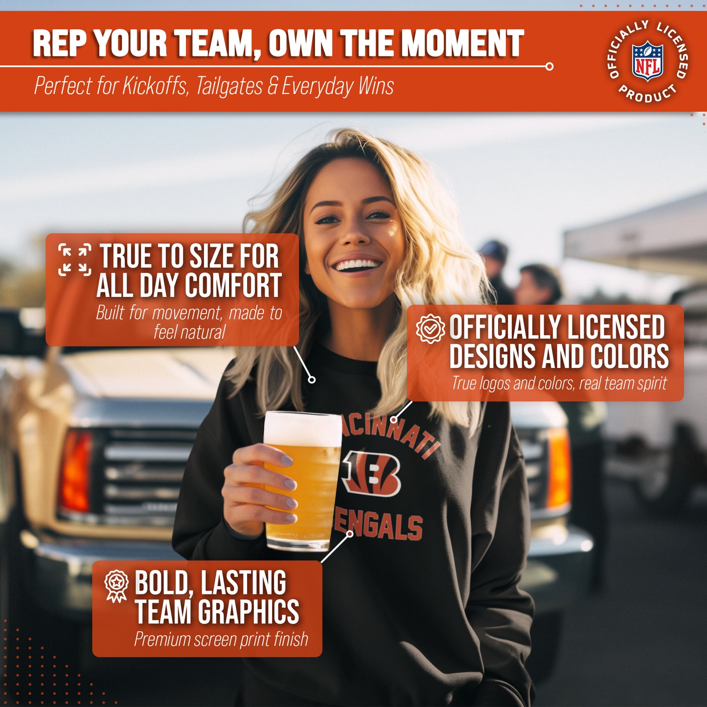 Cincinnati Bengals NFL Gameday Adult Crewneck Sweatshirt - Black