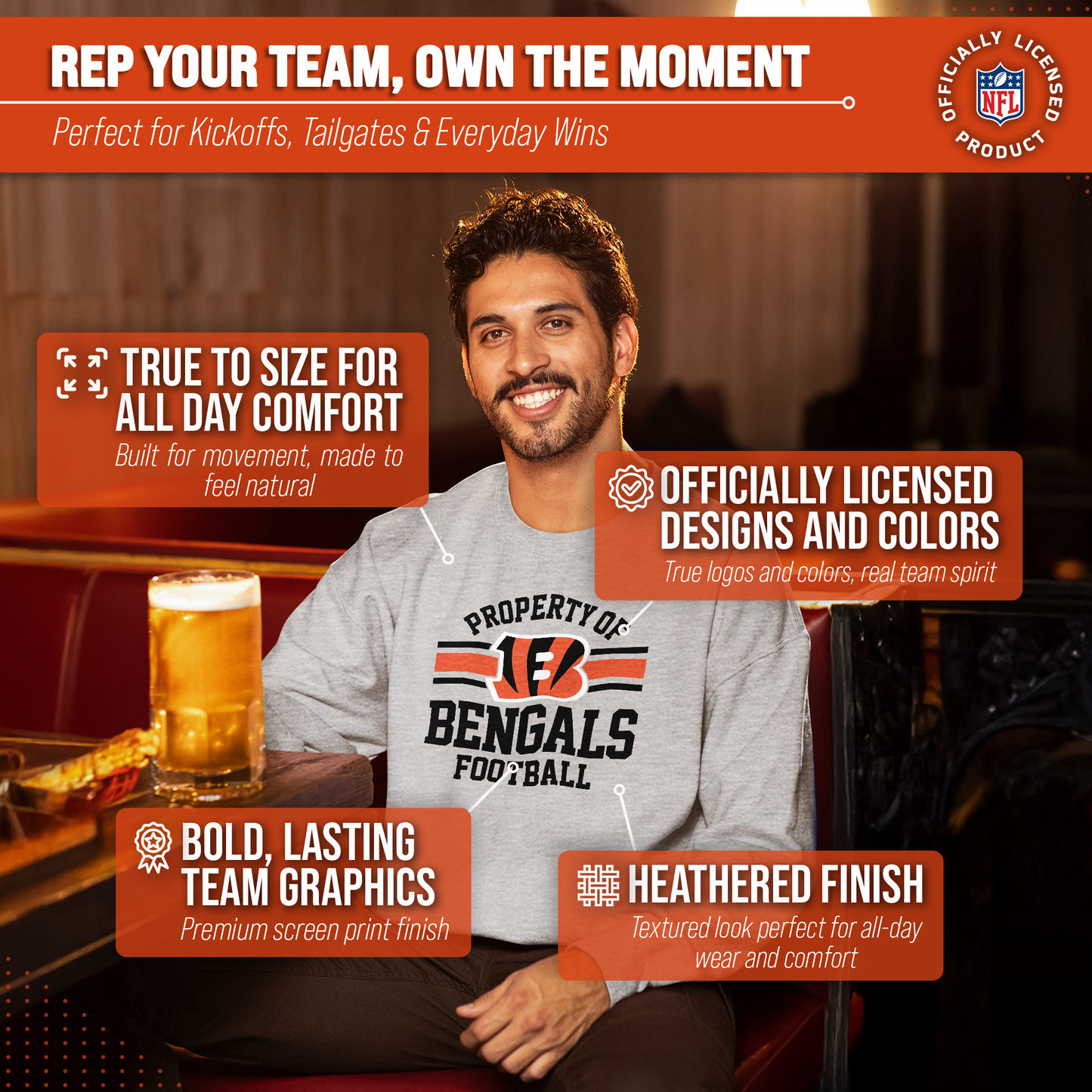 Cincinnati Bengals NFL Adult Property Of Crewneck Fleece Sweatshirt - Sport Gray