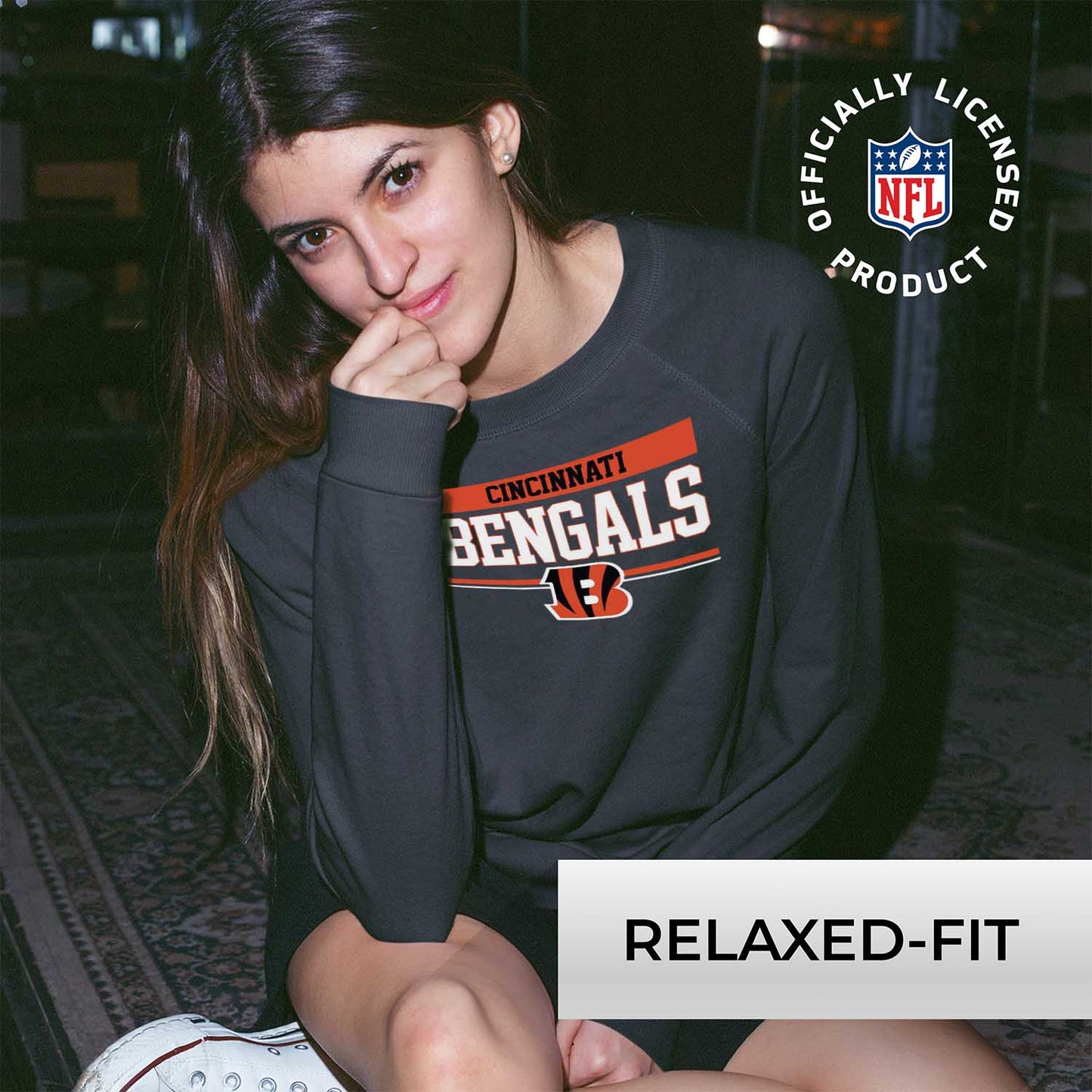 Cincinnati Bengals NFL Womens Charcoal Crew Neck Football Apparel - Charcoal