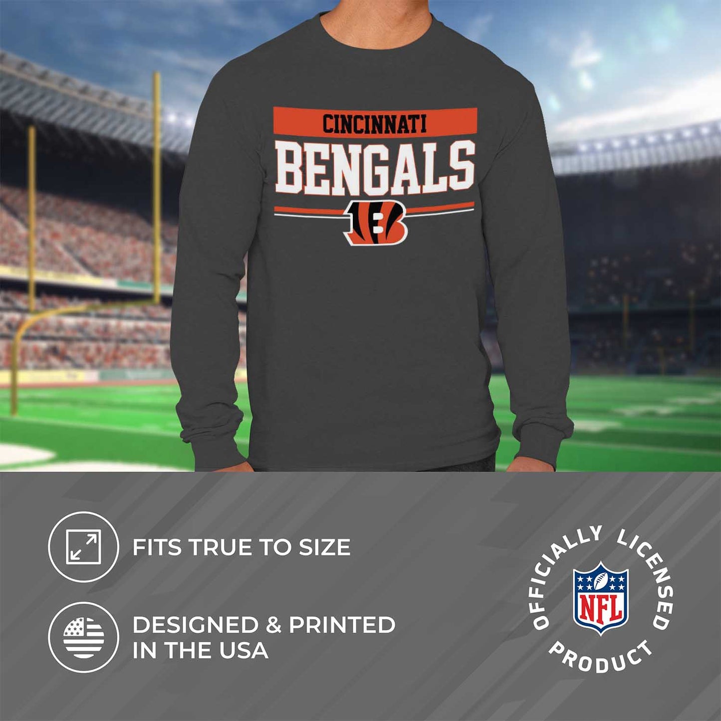 Cincinnati Bengals NFL Adult Charcoal Long Sleeve T Shirt - Charcoal