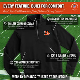 Cincinnati Bengals NFL Adult Unisex Team Logo Quarter Zip Pullover Sweatshirt - Black