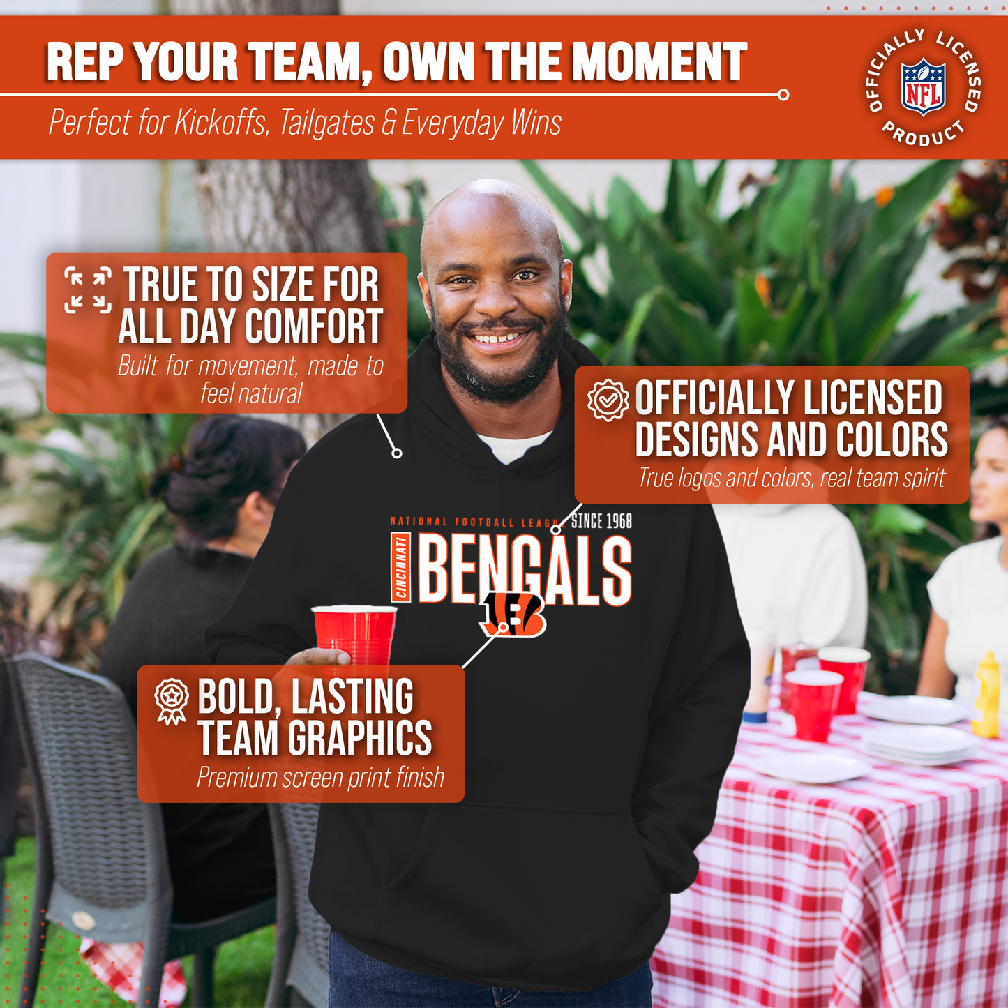 Cincinnati Bengals NFL Adult Unisex Modern Endzone Soft Fleece Hooded Sweatshirt - Black