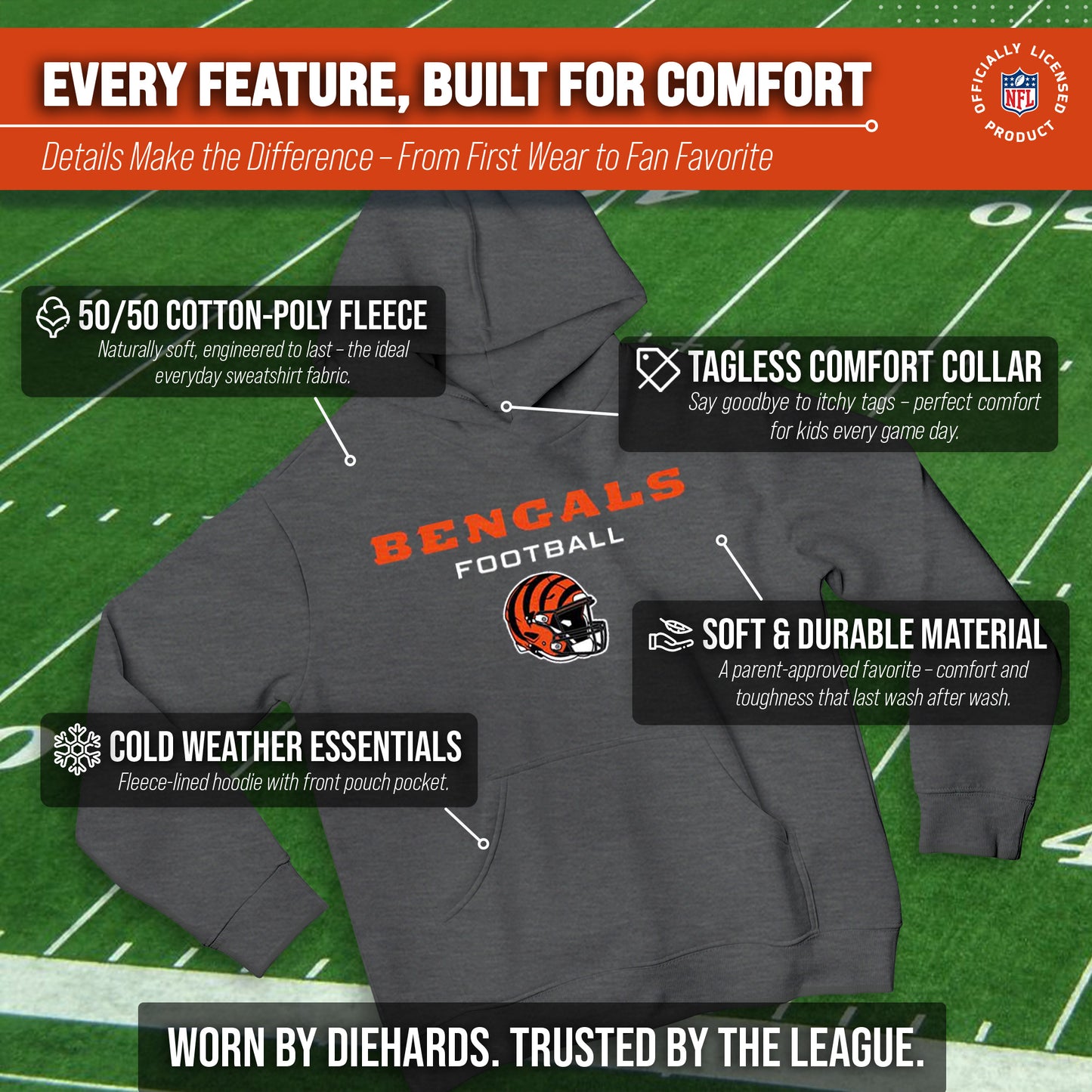 Cincinnati Bengals NFL Youth Football Helmet Hood - Charcoal