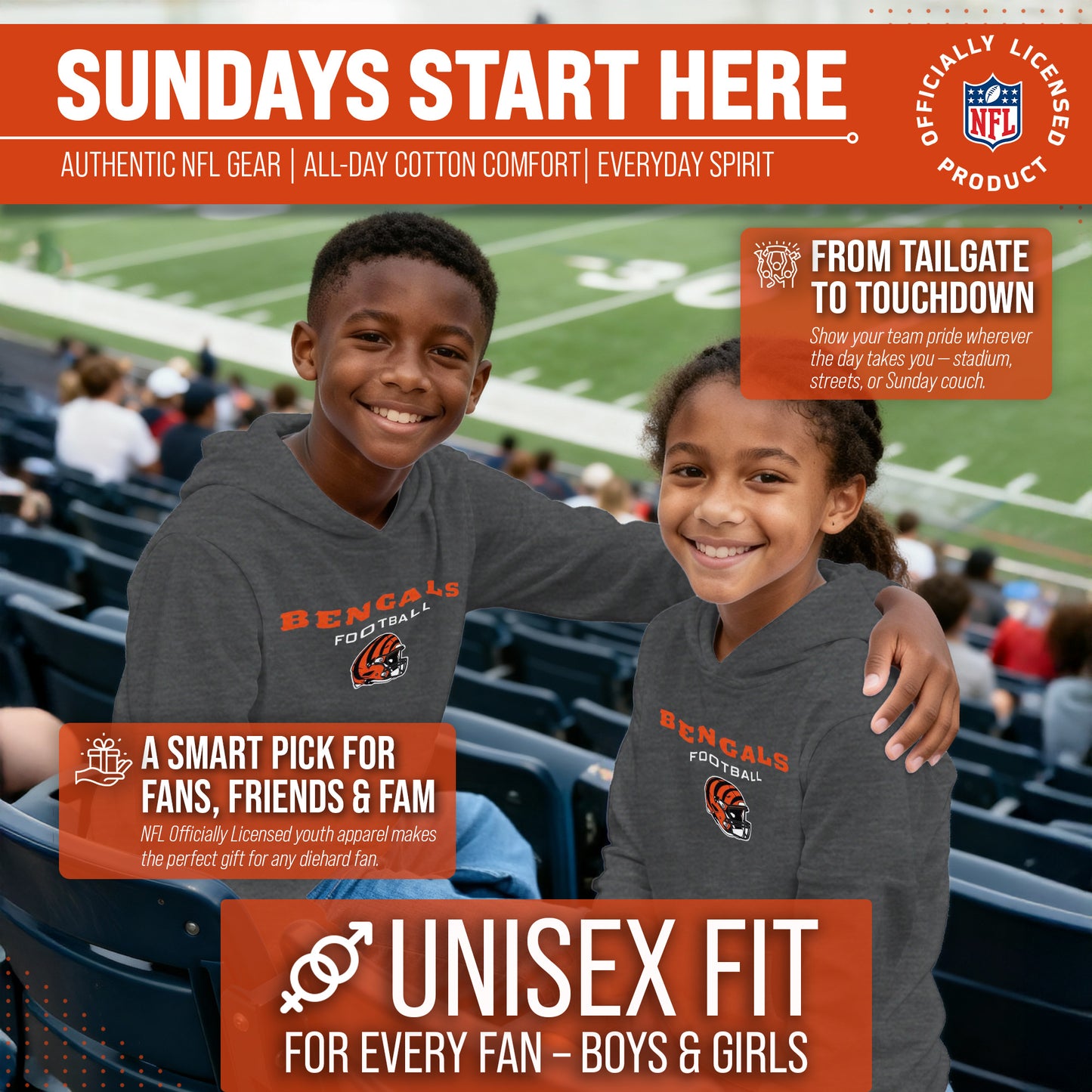 Cincinnati Bengals NFL Youth Football Helmet Hood - Charcoal