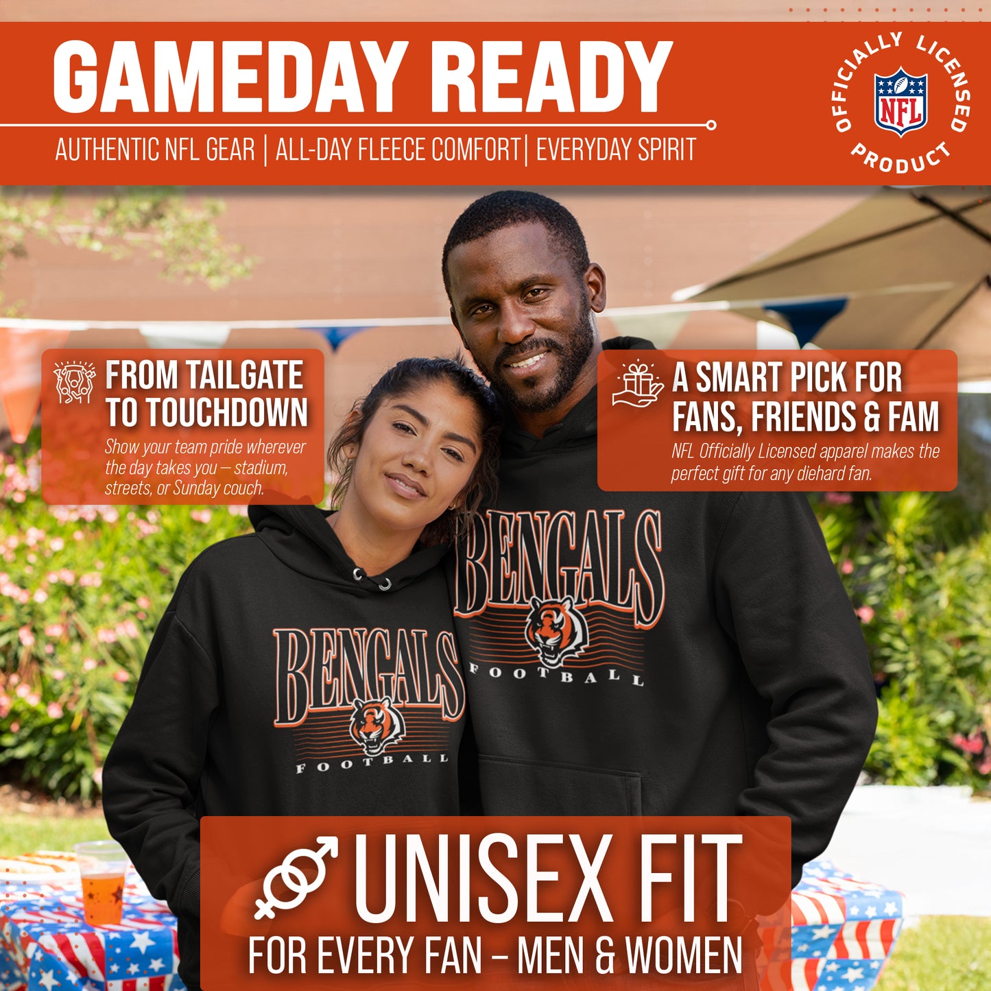 Cincinnati Bengals NFL Adult Unisex Overtime Blueprint Soft Fleece Hooded Sweatshirt - Black