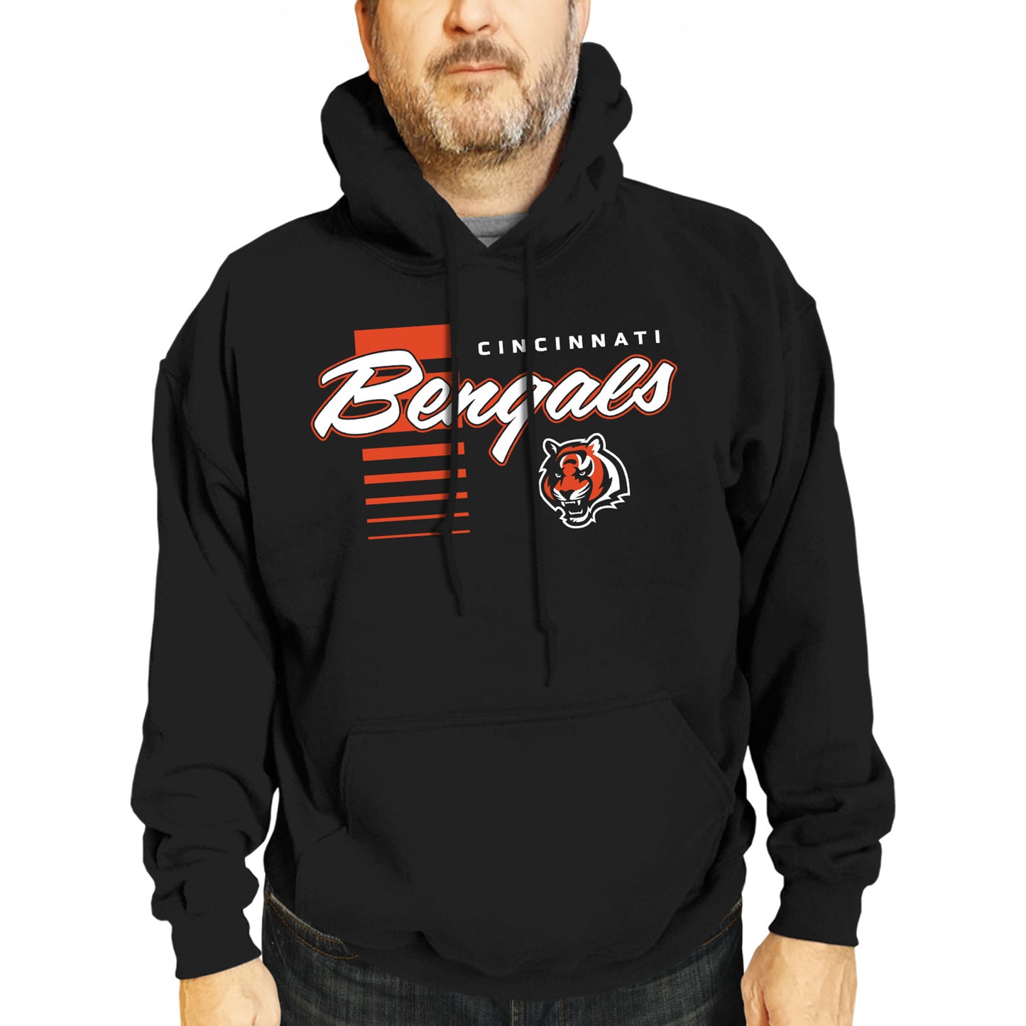 Cincinnati Bengals NFL Adult Unisex Retro Script Ultra Soft Fleece Hooded Sweatshirt - Black