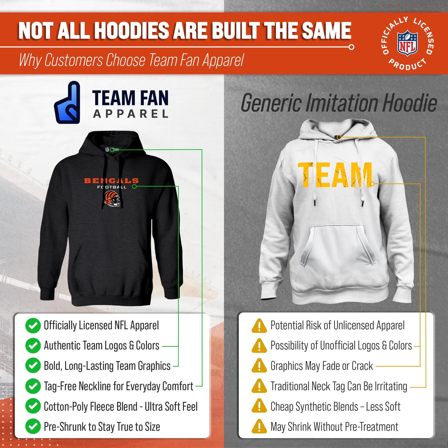 Cincinnati Bengals Adult NFL Football Helmet Heather Hooded Sweatshirt  - Charcoal