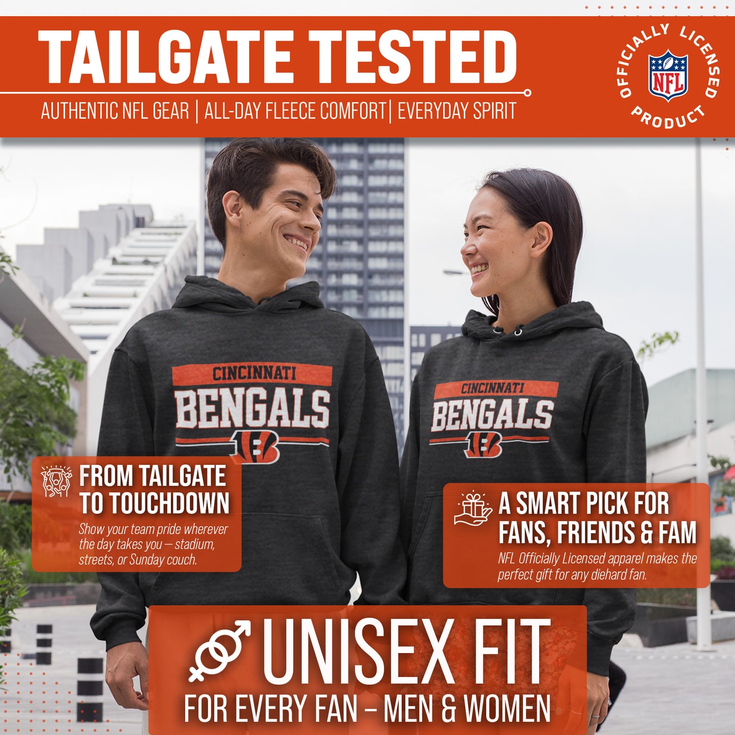 Cincinnati Bengals NFL Adult Gameday Charcoal Hooded Sweatshirt - Charcoal