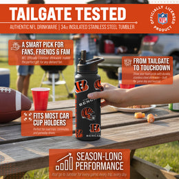 Cincinnati Bengals NFL 34Oz Native Quencher Water Bottle - Black
