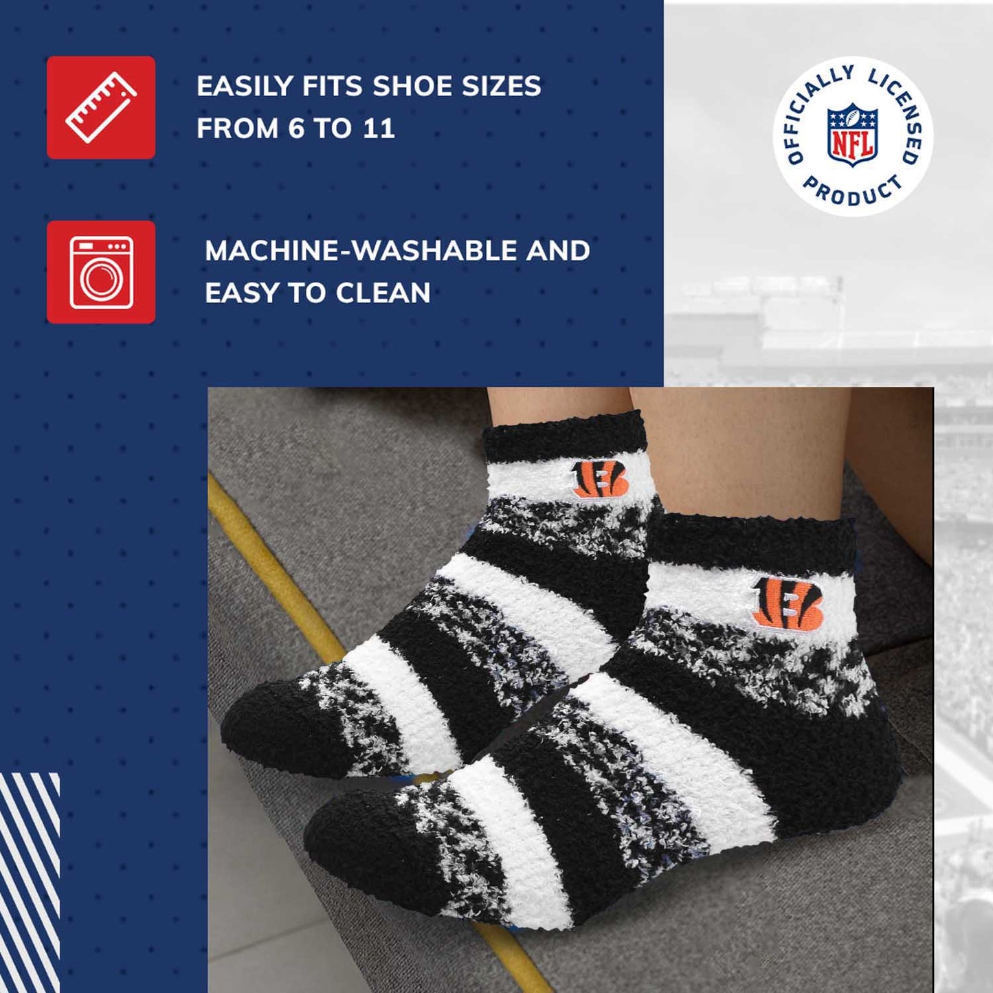 Cincinnati Bengals NFL Cozy Soft Slipper Socks - Black