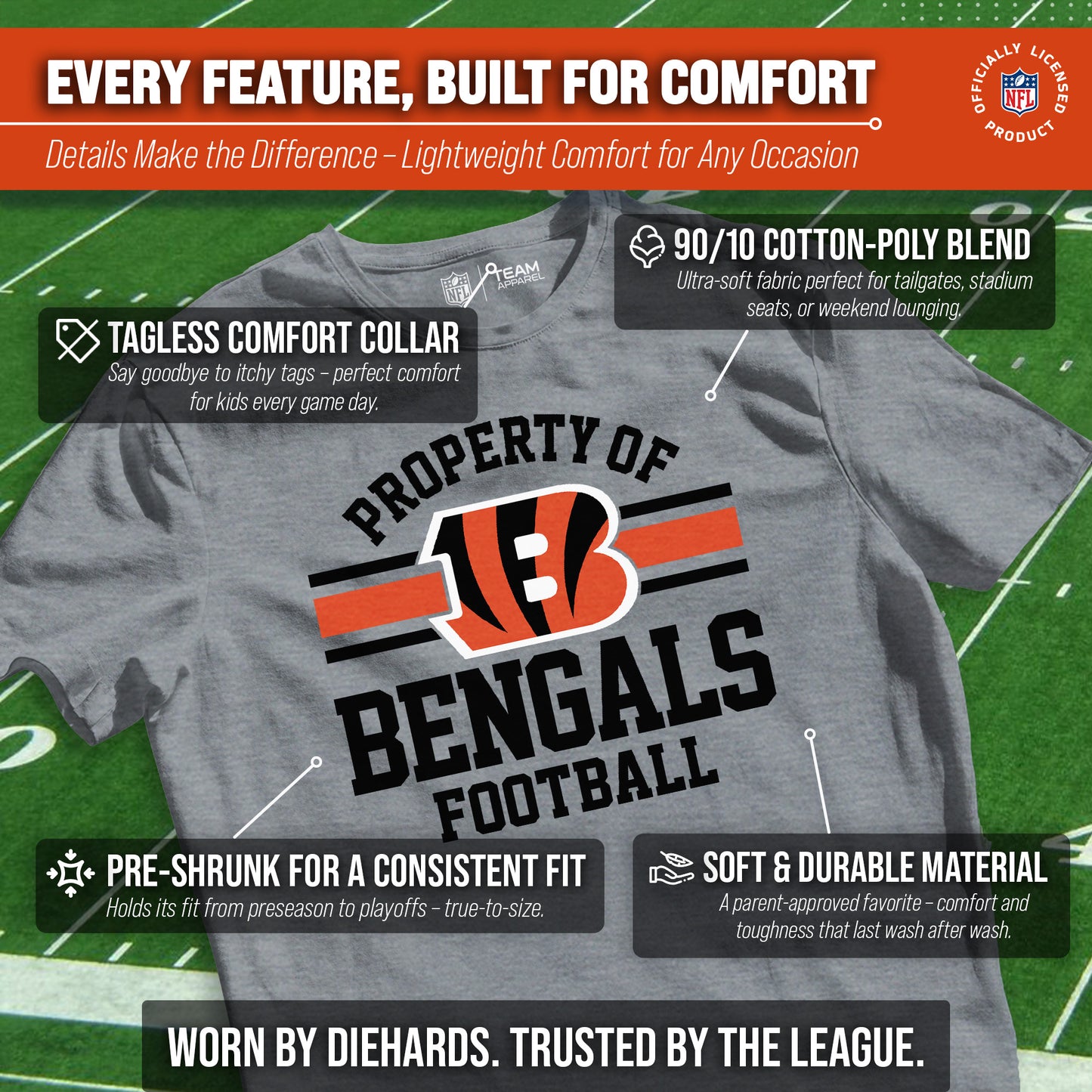 Cincinnati Bengals NFL Youth Property Of Short Sleeve Lightweight T Shirt - Sport Gray