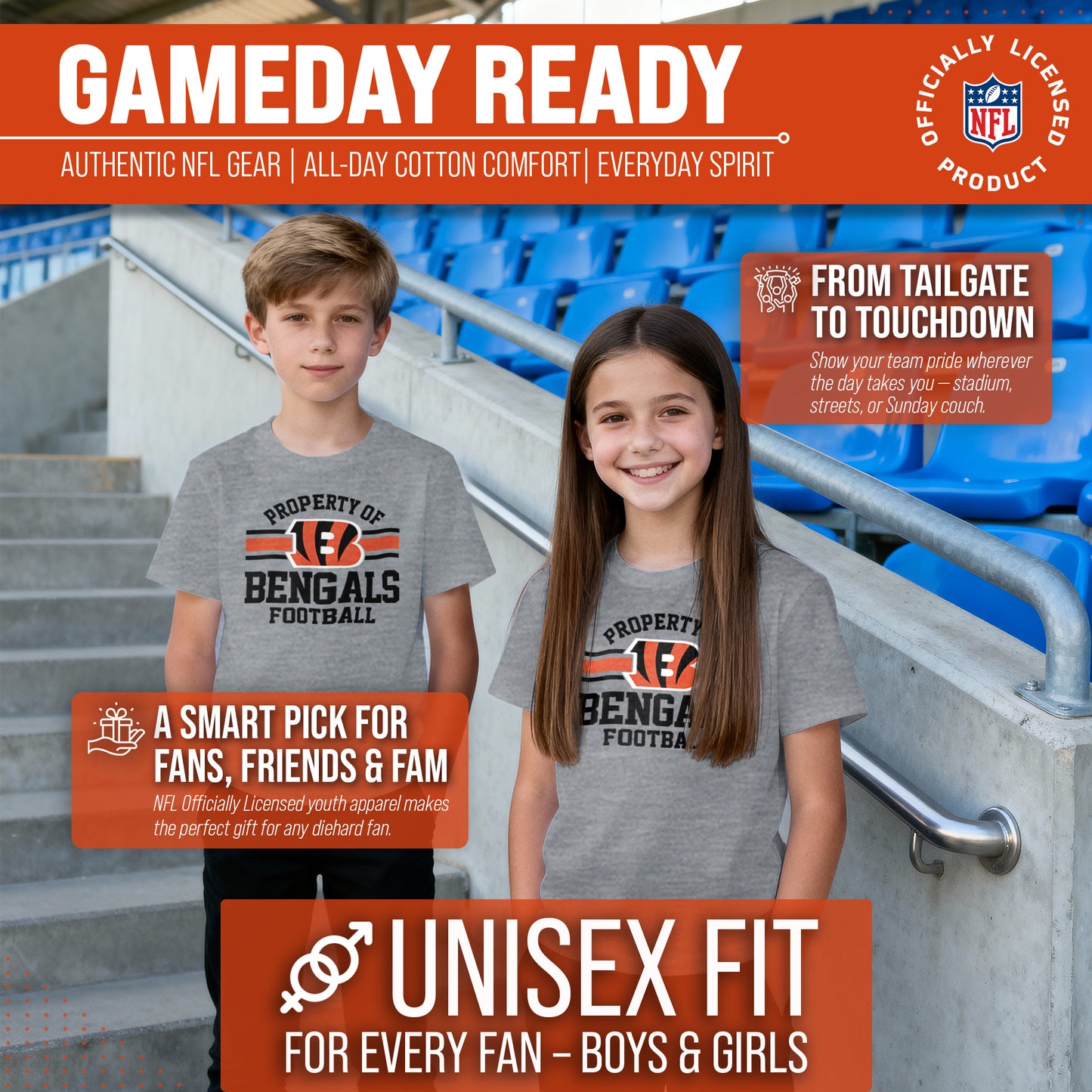 Cincinnati Bengals NFL Youth Property Of Short Sleeve Lightweight T Shirt - Sport Gray