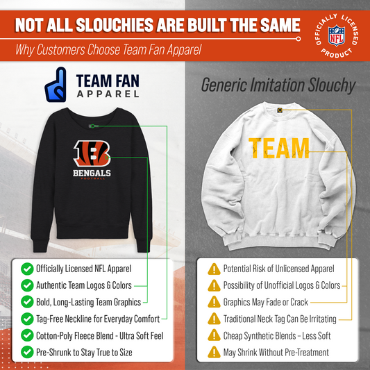 Cincinnati Bengals Women's NFL Ultimate Fan Logo Slouchy Crewneck -Tagless Fleece Lightweight Pullover - Charcoal
