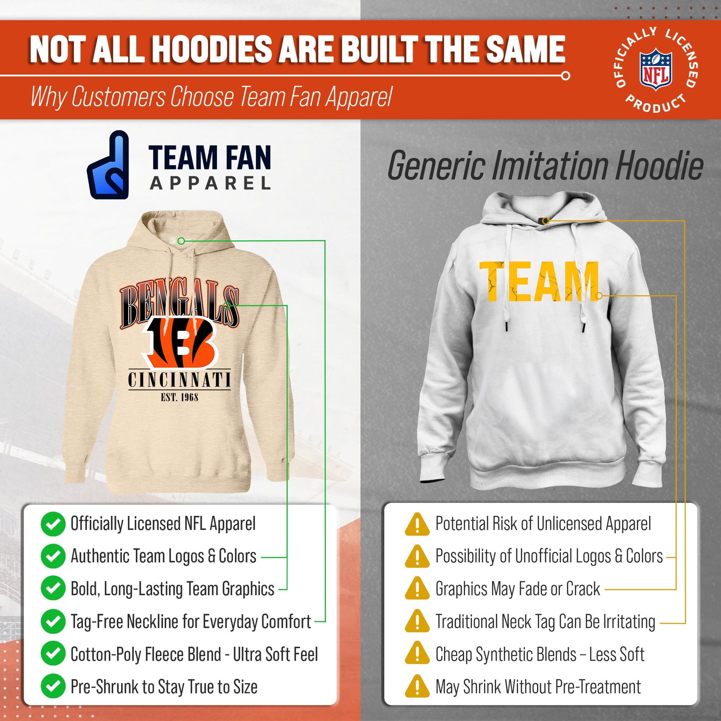 Cincinnati Bengals Ladies NFL Starstruck Fleece Pullover Hooded Sweatshirt - Cream