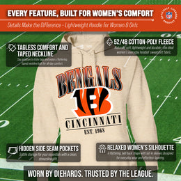 Cincinnati Bengals Ladies NFL Starstruck Fleece Pullover Hooded Sweatshirt - Cream