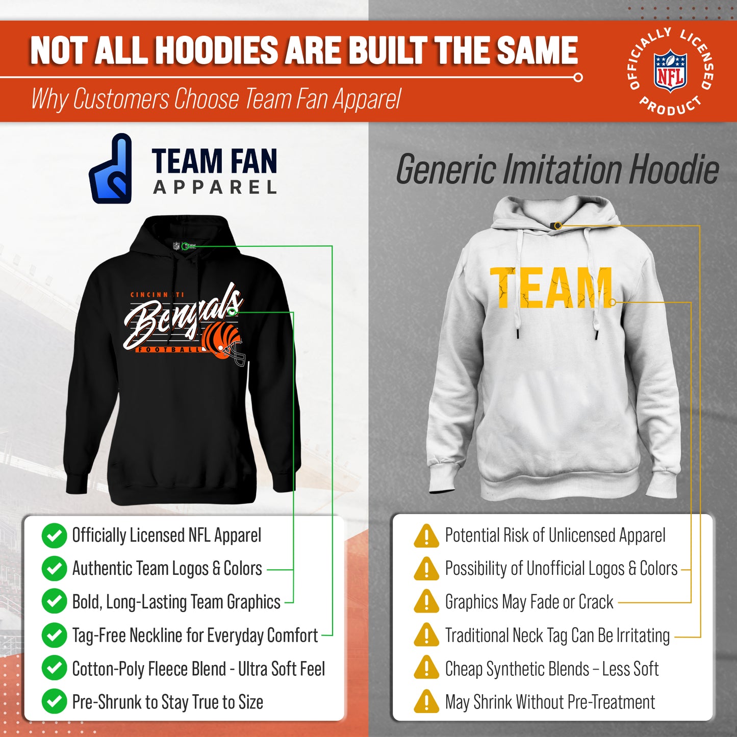 Cincinnati Bengals Ladies NFL Scrimmage Line Fleece Pullover Hooded Sweatshirt - Black