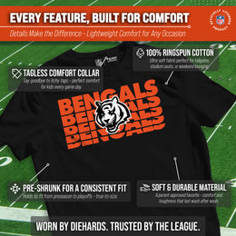 Cincinnati Bengals NFL Youth Repeating Logo Football T-Shirt Unisex Tag Free Comfortable - Black