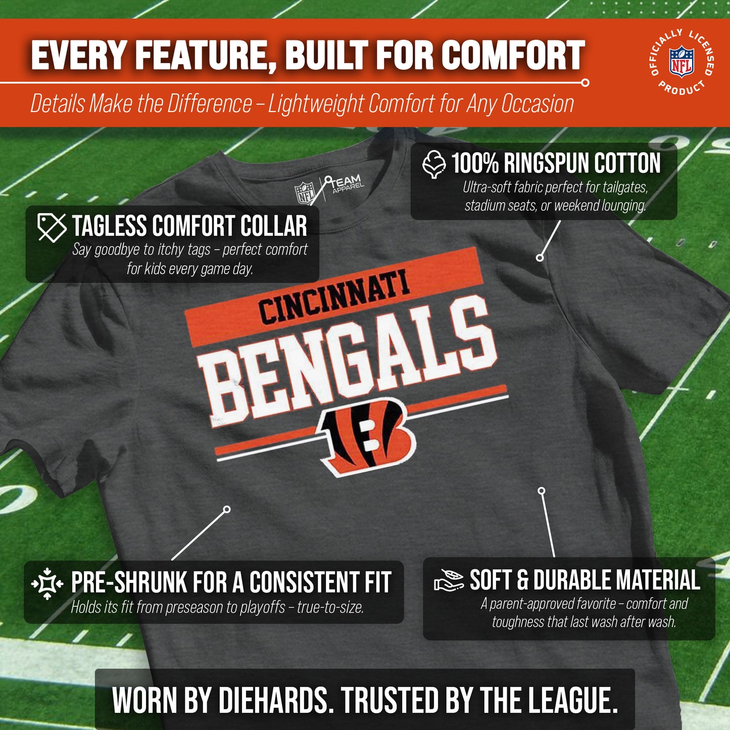 Cincinnati Bengals NFL Youth Short Sleeve Charcoal T Shirt - Charcoal