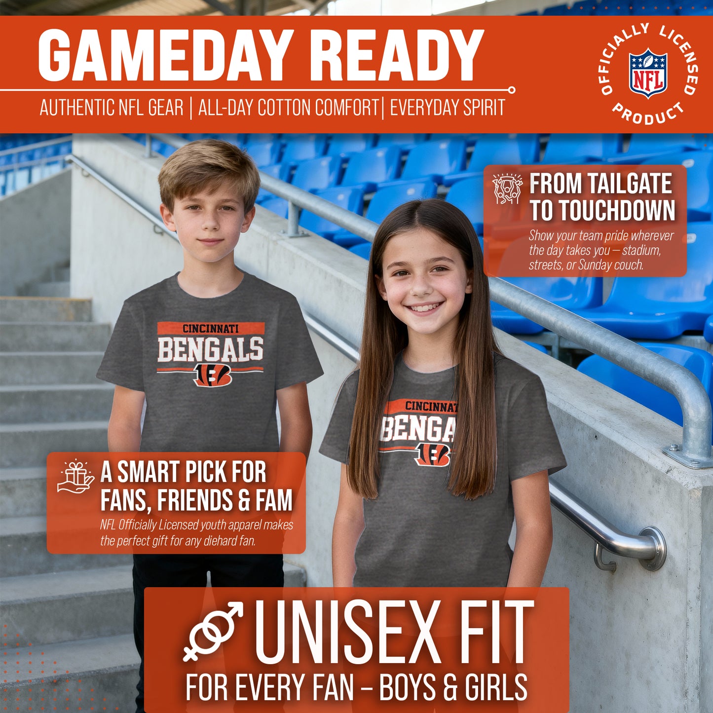 Cincinnati Bengals NFL Youth Short Sleeve Charcoal T Shirt - Charcoal