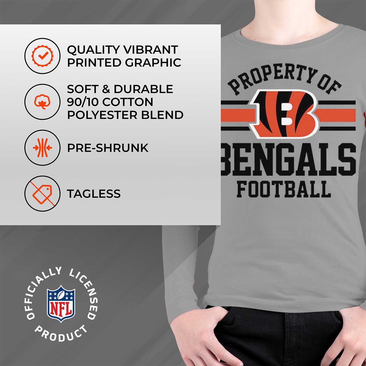 Cincinnati Bengals NFL Youth Property Of Crew Sweatshirt - Sport Gray