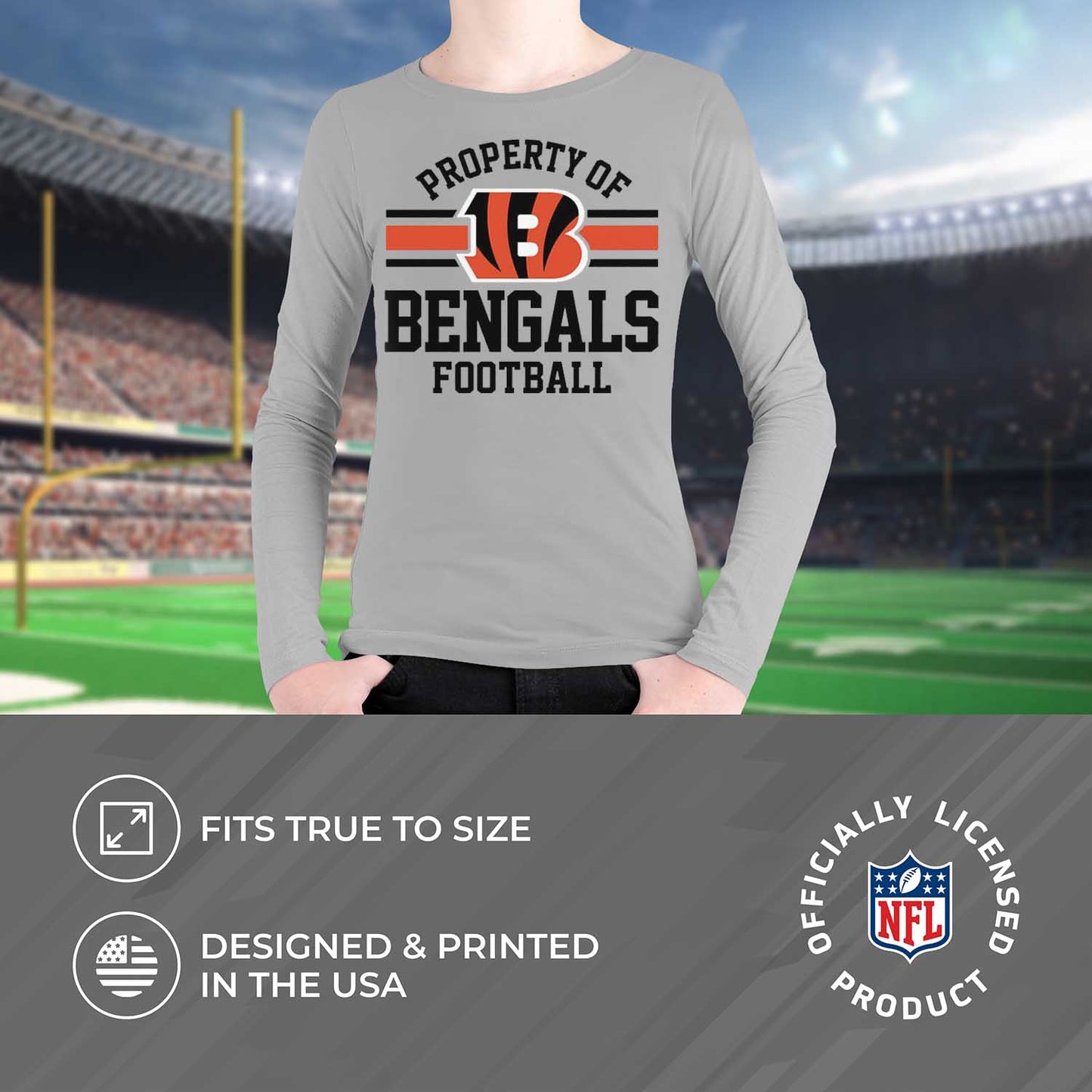 Cincinnati Bengals NFL Youth Property Of Crew Sweatshirt - Sport Gray