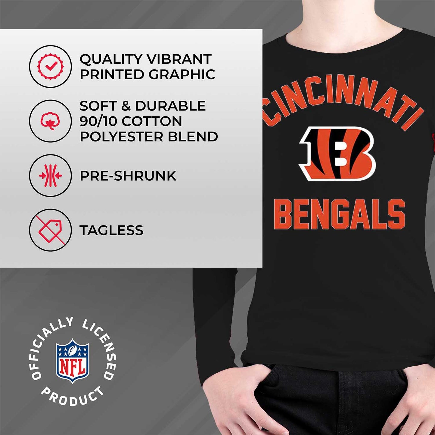 Cincinnati Bengals NFL Gameday Youth Football Long Sleeve Shirt - Black