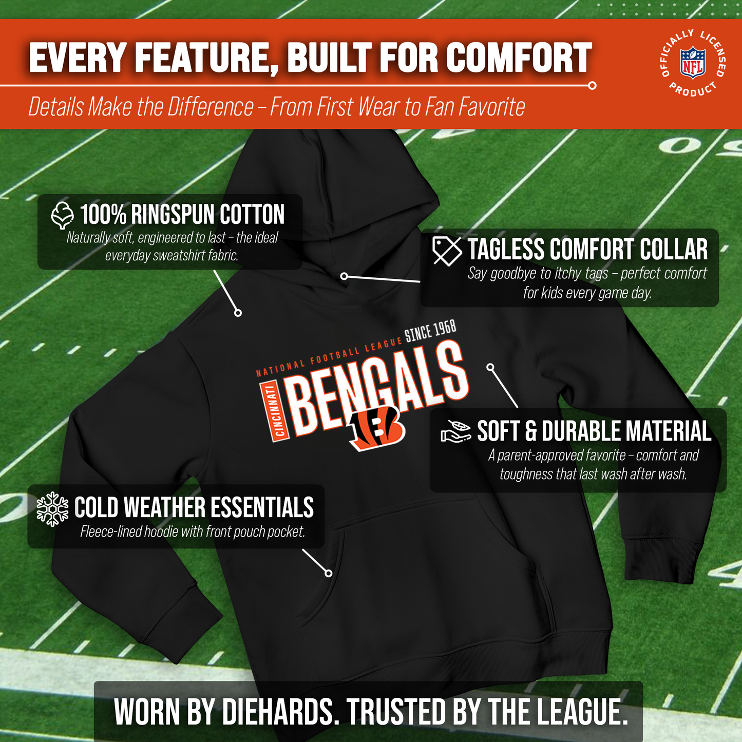 Cincinnati Bengals NFL Youth Modern Endzone Football Fleece Hooded Sweatshirt - Black