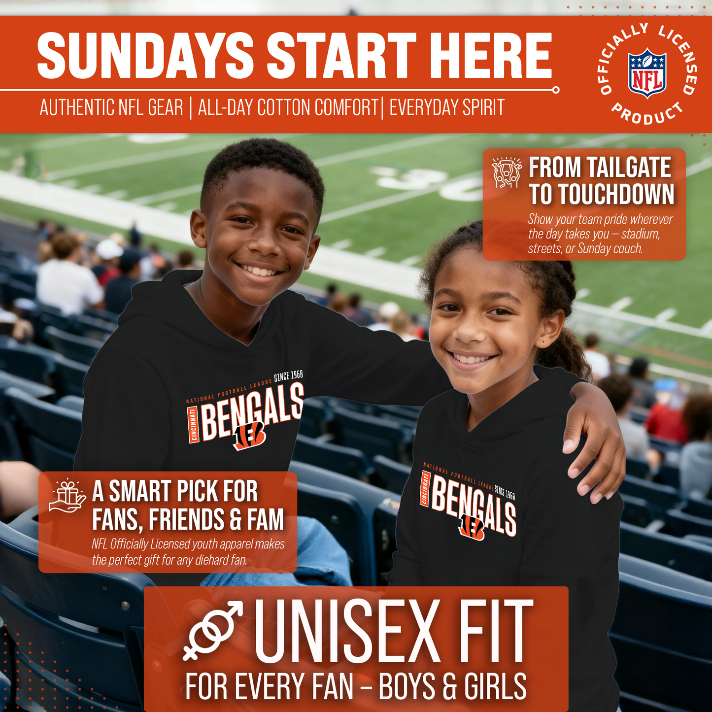 Cincinnati Bengals NFL Youth Modern Endzone Football Fleece Hooded Sweatshirt - Black