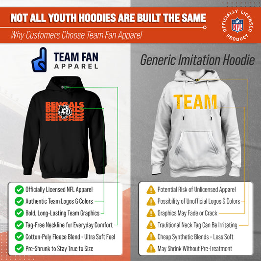 Cincinnati Bengals NFL Youth Repeating Logo Football Fleece Hooded Sweatshirt - Black