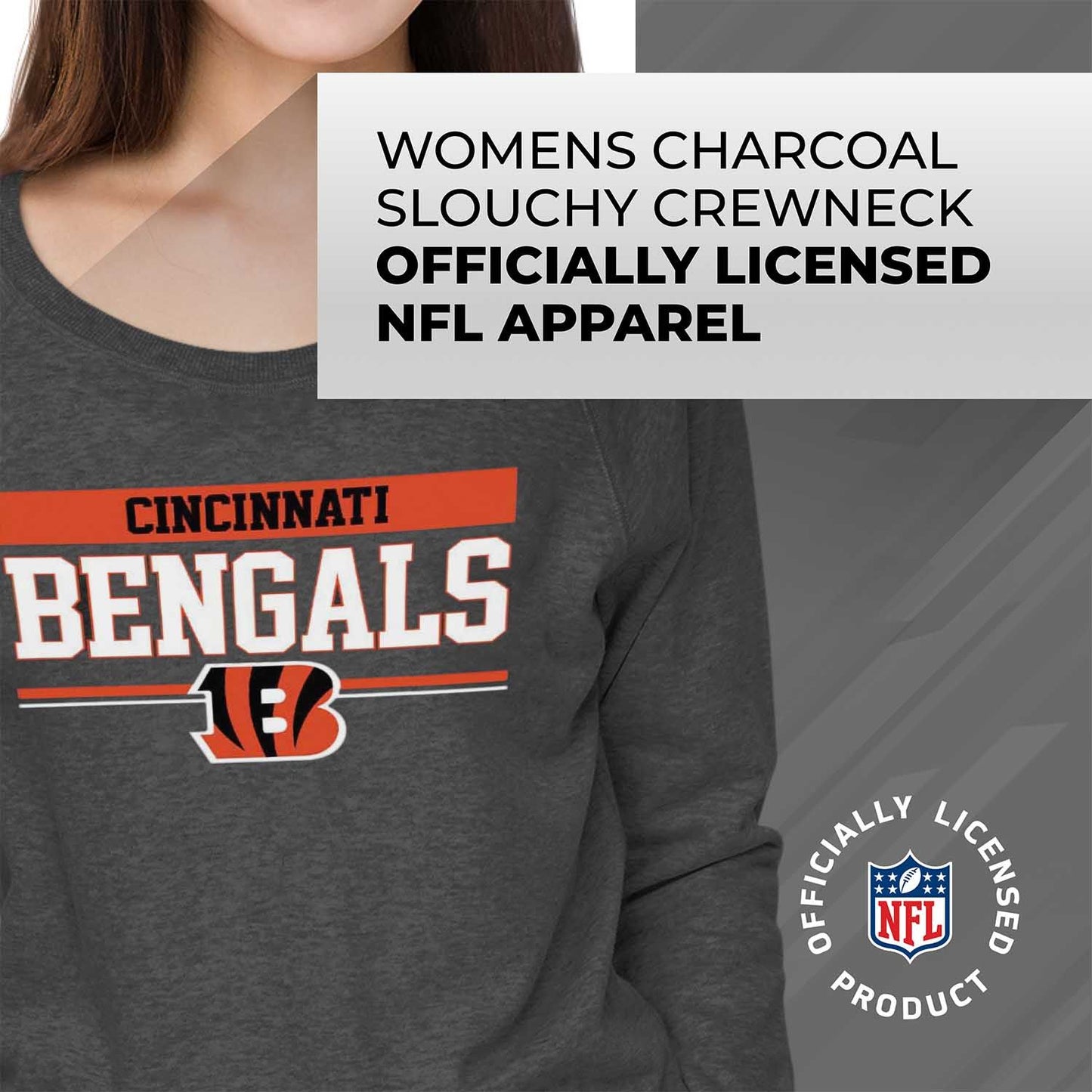 Cincinnati Bengals NFL Womens Charcoal Crew Neck Football Apparel - Charcoal