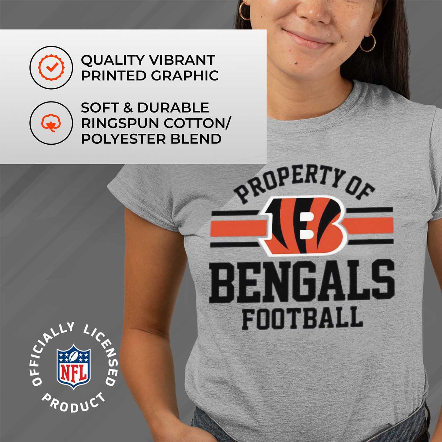Cincinnati Bengals NFL Womens Short Sleeve Property of Tshirt - Gray