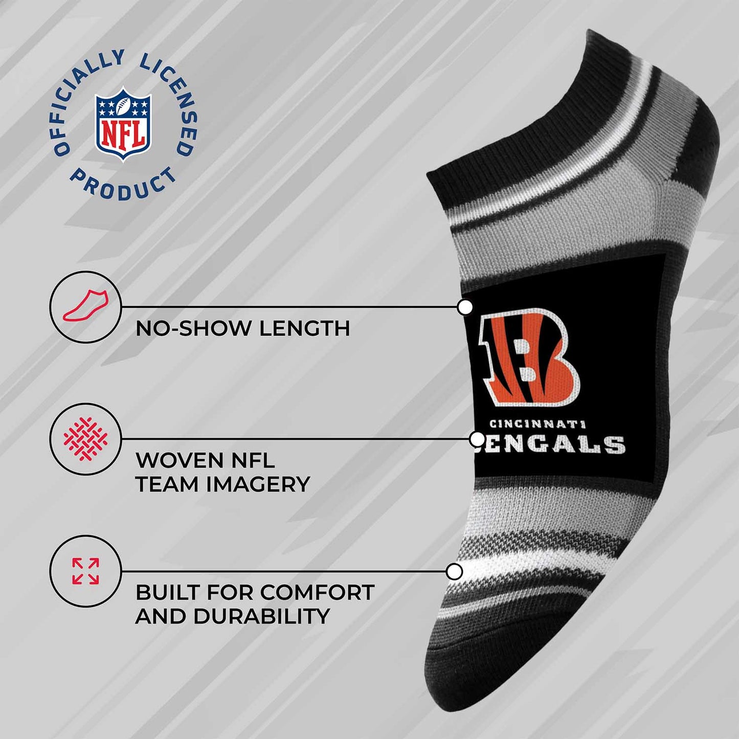 Cincinnati Bengals NFL Adult Marquis Addition No Show Socks - Black