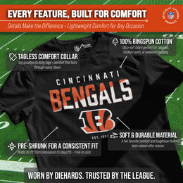 Cincinnati Bengals Adult NFL Diagonal Fade Color Block T-Shirt - Black