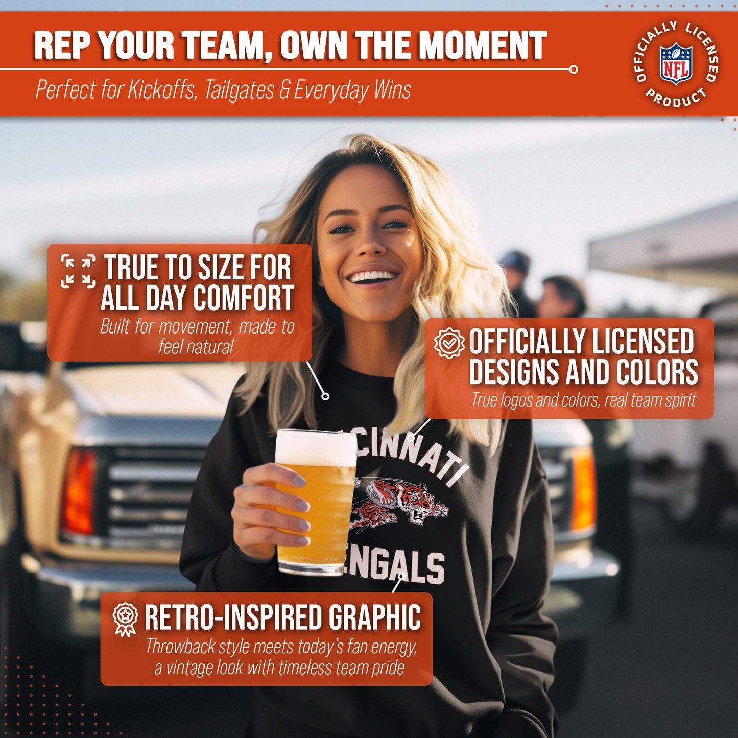 Cincinnati Bengals NFL Adult Unisex Retro Gameday Ultra Soft Fleece Crewneck Sweatshirt - Black