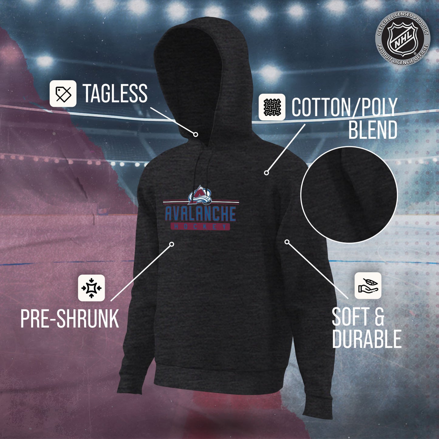 Colorado Avalanche NHL Adult Heather Charcoal True Fan Hooded Sweatshirt Unisex - Charcoal
