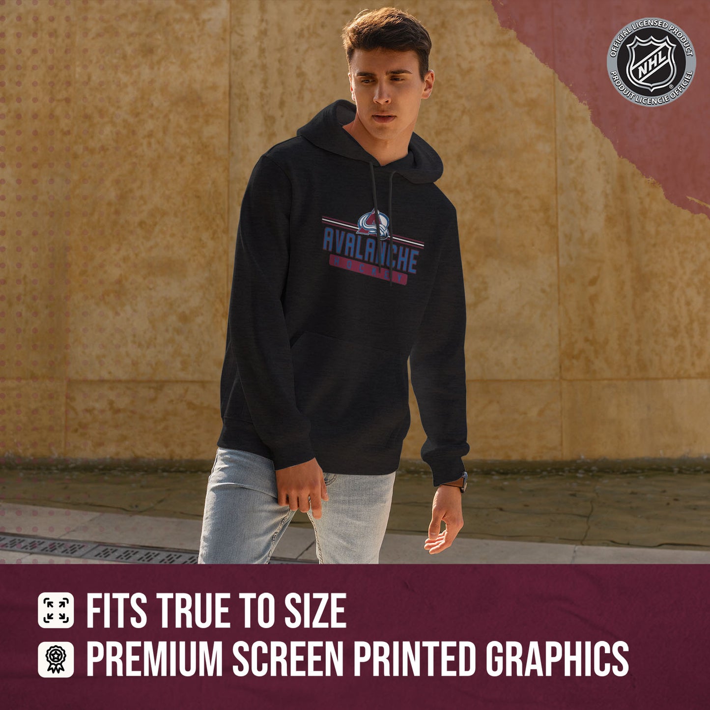 Colorado Avalanche NHL Adult Heather Charcoal True Fan Hooded Sweatshirt Unisex - Charcoal