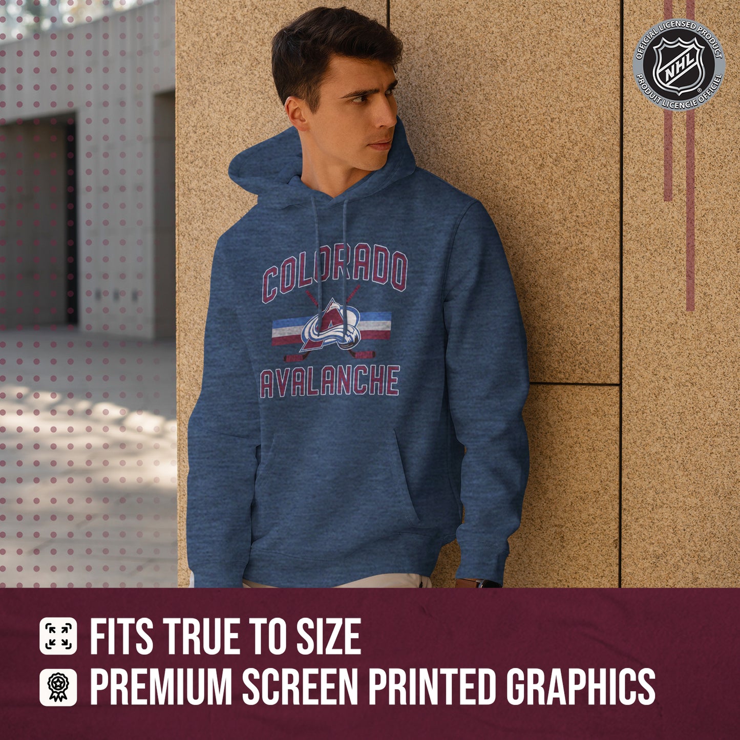 Colorado Avalanche Adult NHL Faceoff Hockey Fleece Hooded Sweatshirt- Jersey Stripe - Navy