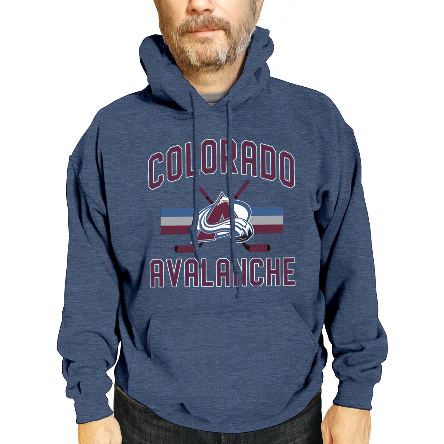 Colorado Avalanche Adult NHL Faceoff Hockey Fleece Hooded Sweatshirt- Jersey Stripe - Navy