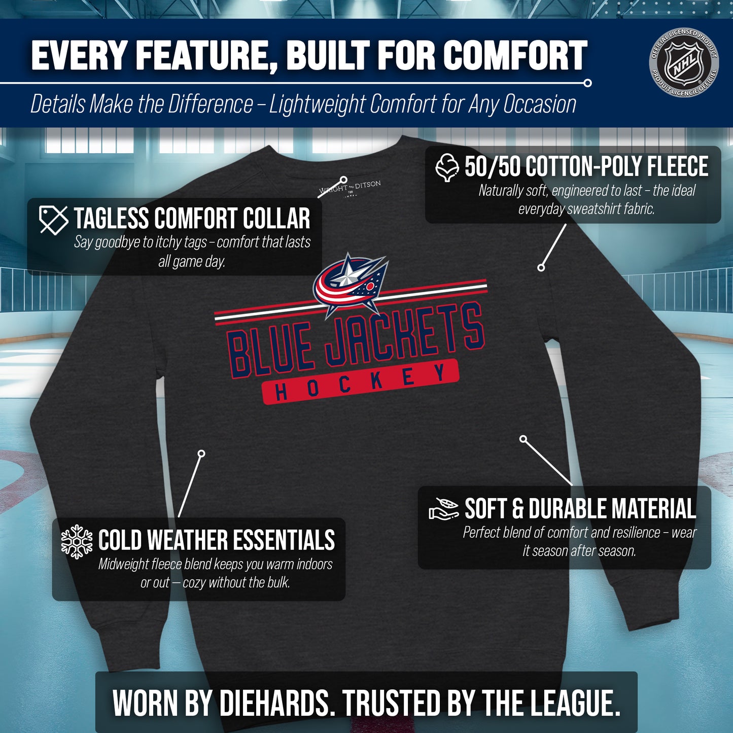 Columbus Blue Jackets NHL Charcoal True Fan Crewneck Sweatshirt - Charcoal