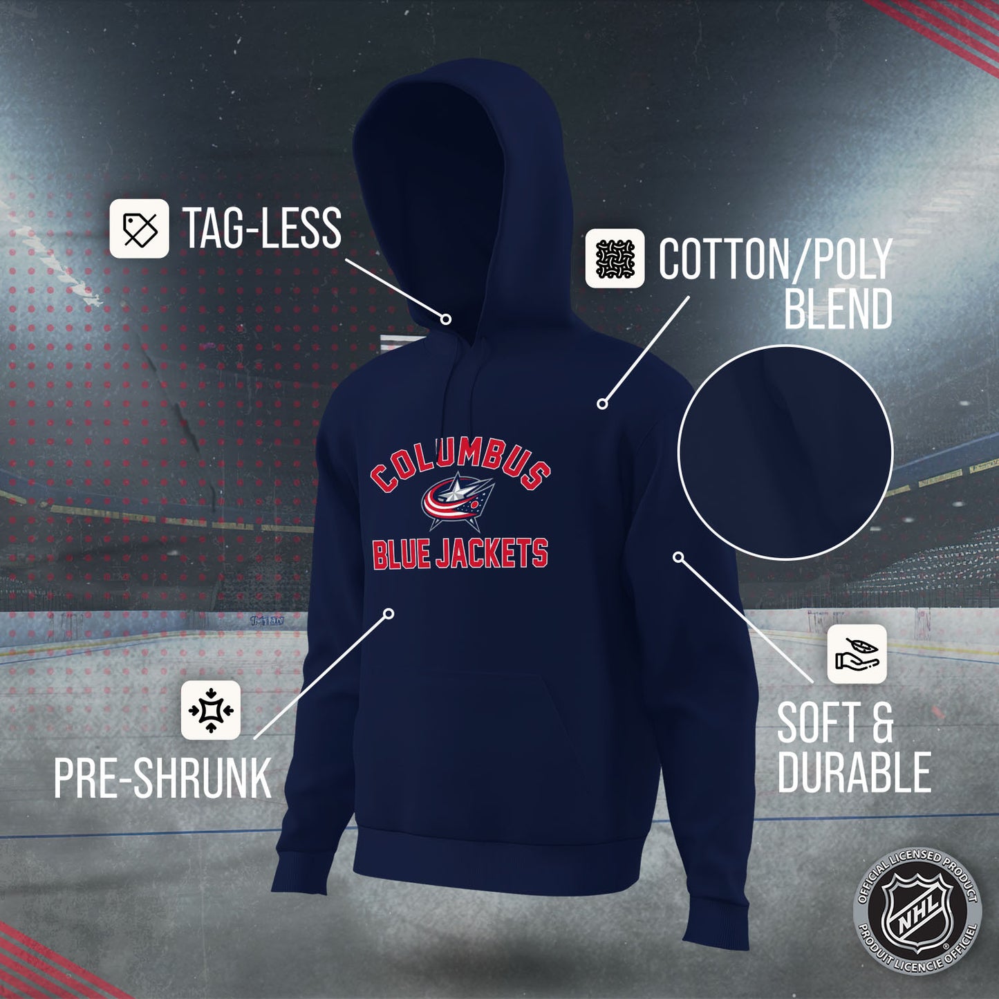 Columbus Blue Jackets Adult NHL Gameday Hooded Sweatshirt - Navy