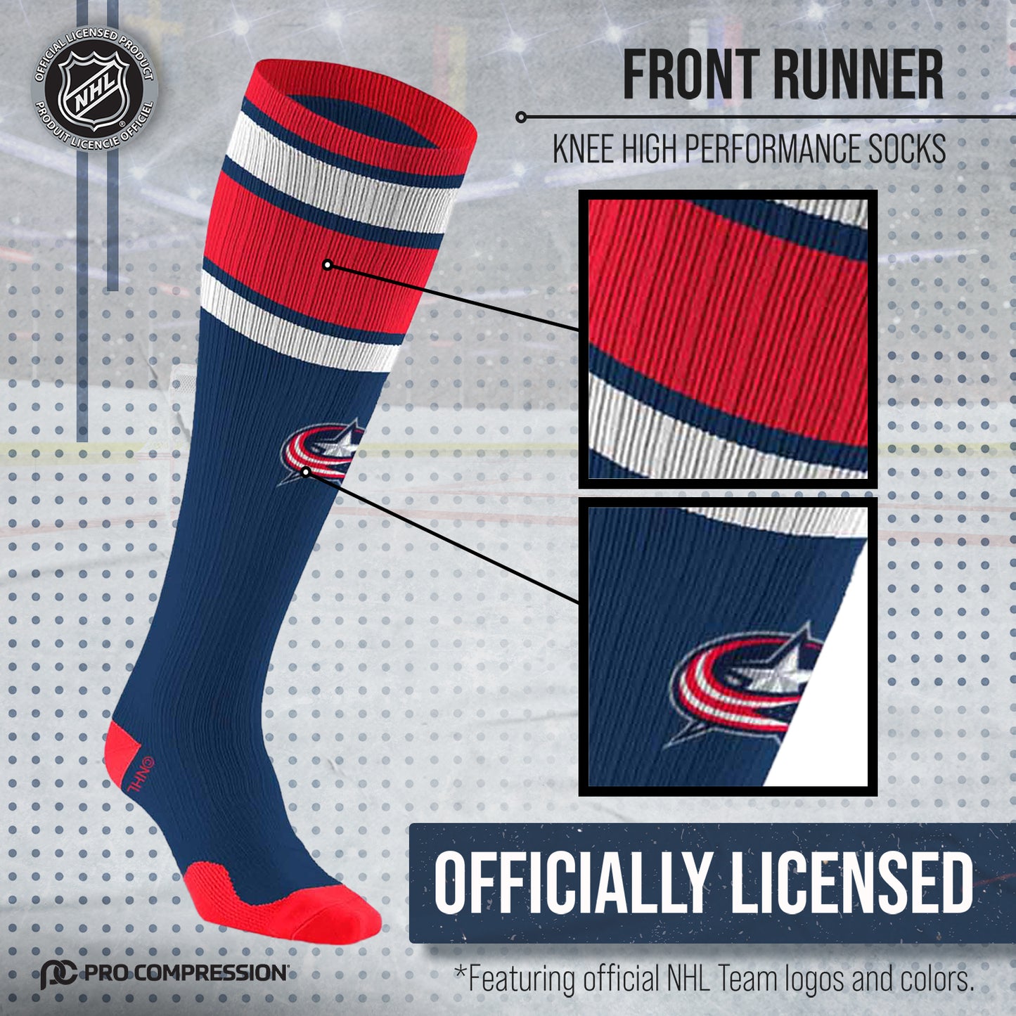 Columbus Blue Jackets NHL Adult Knee High-Performance Socks - Navy