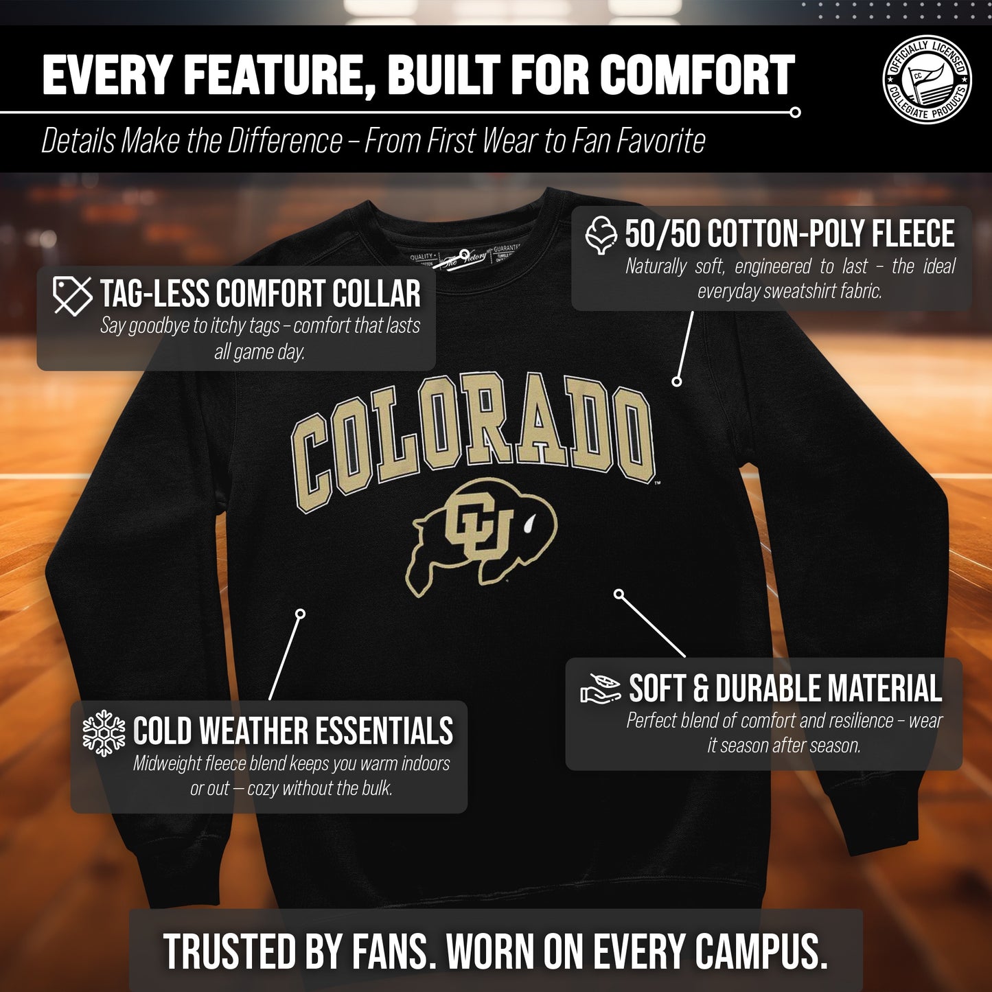 Colorado Buffaloes Adult Arch & Logo Soft Style Gameday Crewneck Sweatshirt - Black