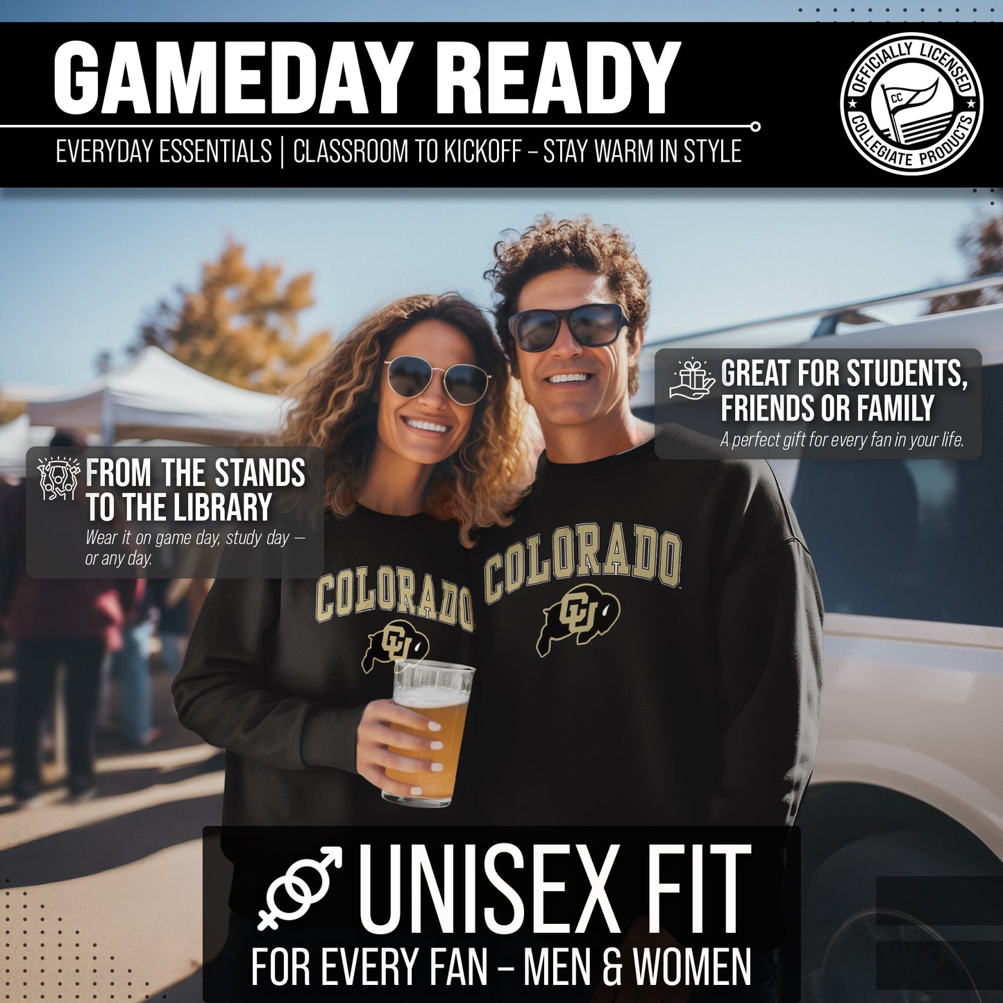 Colorado Buffaloes Adult Arch & Logo Soft Style Gameday Crewneck Sweatshirt - Black