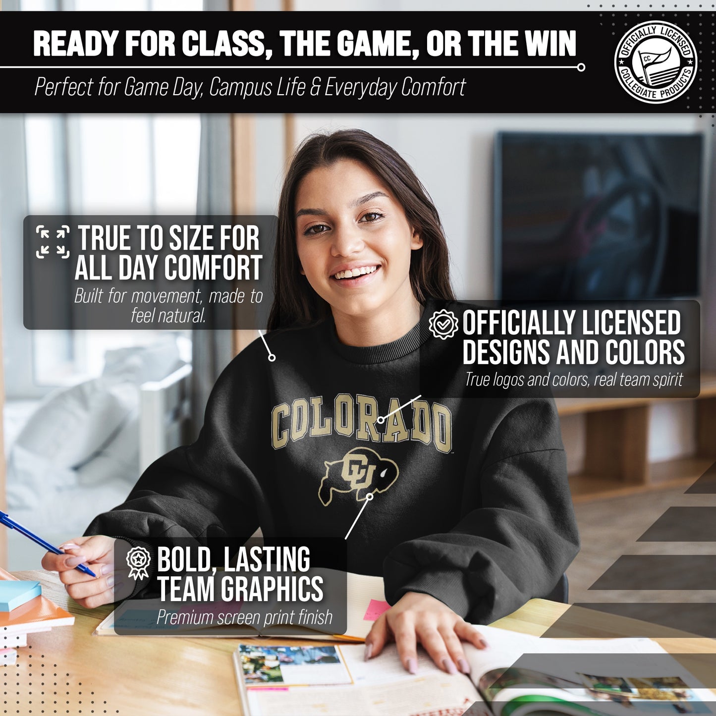 Colorado Buffaloes Adult Arch & Logo Soft Style Gameday Crewneck Sweatshirt - Black